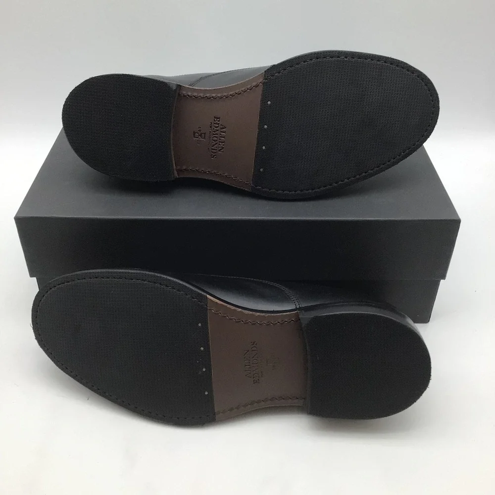 Allen Edmonds Trevor Black Leather Plain Toe Derby Shoes 7417 Size 10.5 3E NEW